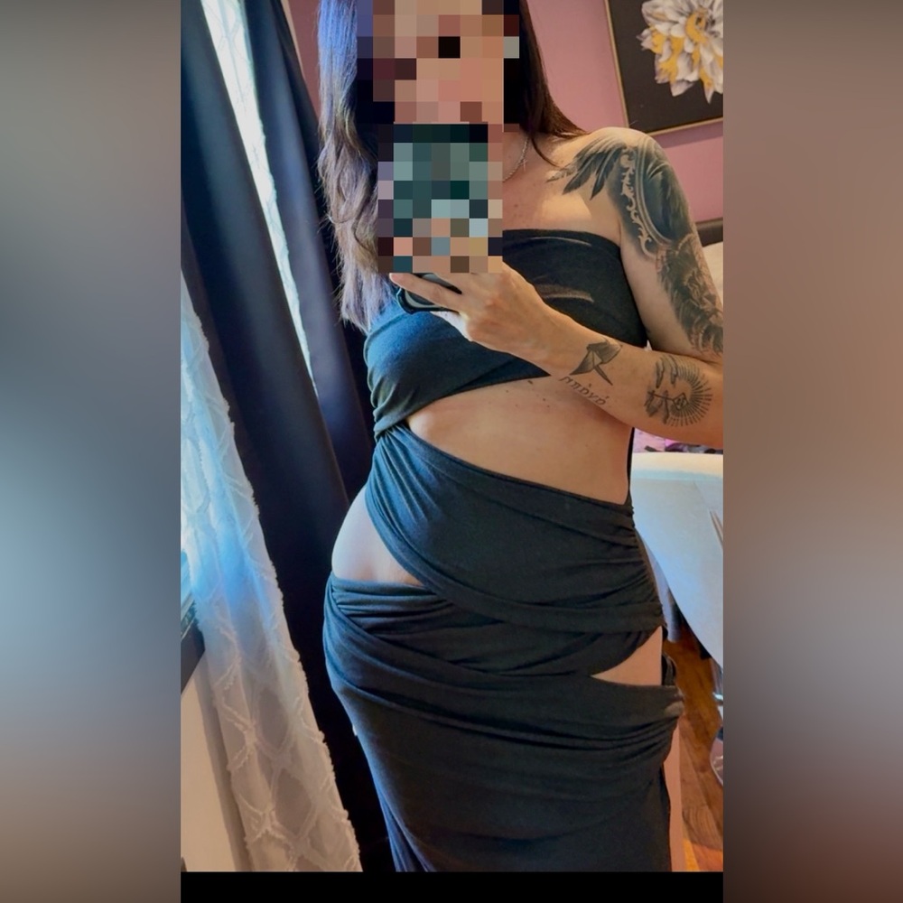 Fashion Nova Black Asymmetrical Cutout Midi Dress